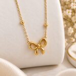Elegant Bow Pendant Necklace | Korean-Inspired Gold Finish