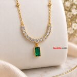 Elegant Emerald Green Crystal Pendant Necklace | Korean-Inspired Gold Finish