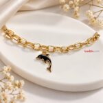 Elegant Black Dolphin Charm Link Bracelet – Korean Style Fashion Jewellery