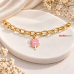 Elegant Pink Clover Charm Link Bracelet – Korean Style Fashion Jewellery