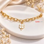 Elegant White Clover Charm Link Bracelet – Korean Style Fashion Jewellery
