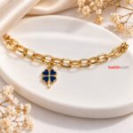 Elegant Navy Blue Clover Charm Link Bracelet – Korean Style Fashion Jewellery