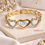 Elegant Gold Heart Bracelet with Crystal Detailing | Premium Korean Style
