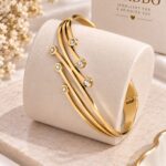 Elegant Triple Layer Gold Bracelet with Crystal Detailing | Premium Stainless Steel Bangle