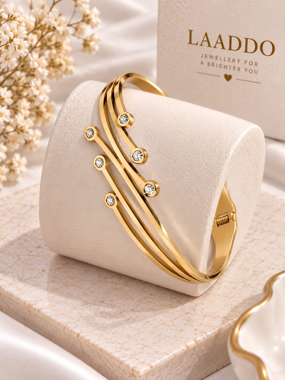 2026/09/1001792476.jpg Elegant Triple Layer Gold Bracelet with Crystal Detailing | Premium Stainless Steel Bangle - Image 1