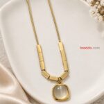Elegant Gold Geometric Pendant Necklace – Korean Style | Premium Statement Jewellery