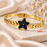 Elegant Star Dial Gold Watch Bracelet – Korean Style Leaf Link Bangle | Premium Jewellery