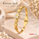 Korean Style Floral Daisy Gold Bangle – Stainless Steel Anti-Tarnish Bracelet | Premium Jewellery