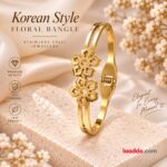 Korean Style Floral Gold Bangle – Stainless Steel Anti-Tarnish Bracelet | Premium Jewellery