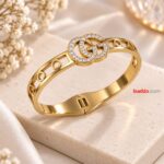 Elegant Crystal Double-G Gold Bangle | Korean Style Designer Bracelet