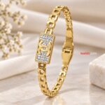 Elegant Crystal Link Gold Bracelet with Designer Charm