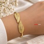 Elegant Leaf Design Gold Bracelet – Premium Korean Style