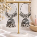 Oxidized Silver Hoop Jhumka Earrings with Bell Drop Design
