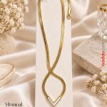 Premium Gold Herringbone Chain with V-Shaped Pendant – Minimal Designer Necklace