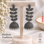 Oxidized Silver Leaf Design Jhumka Earrings – Traditional Designer Earrings