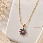 Multicolor Floral Pendant Necklace | Elegant Korean Style Gold Finish Necklace