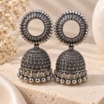 Oxidized Silver Jhumka Earrings | Traditional Round Stud Jhumka Earrings