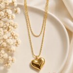 Premium Double Layer Heart Pendant Necklace | Elegant Korean Design
