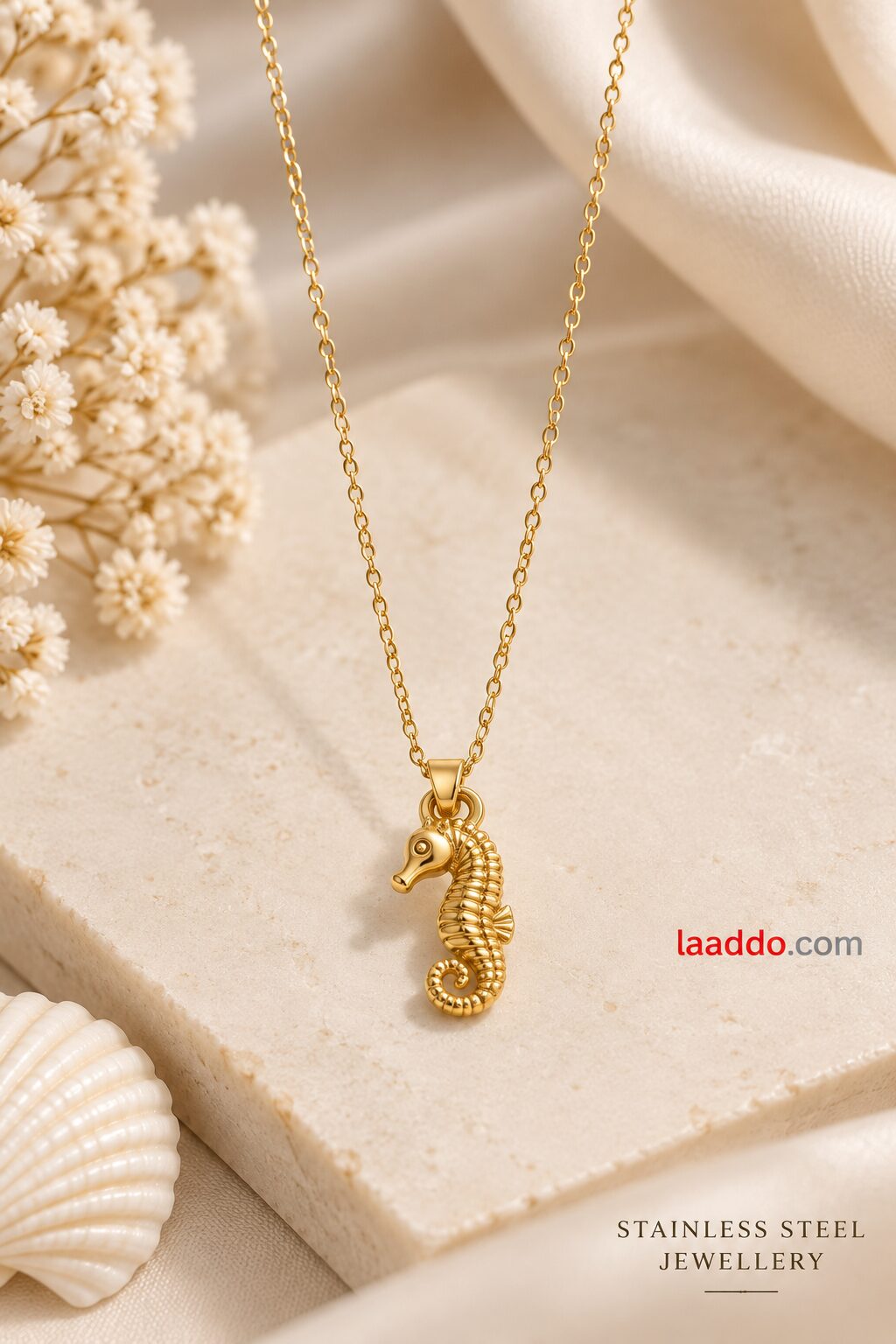 2026/09/1001793699.jpg Stainless Steel Seahorse Pendant Necklace | Elegant Sea-Inspired Korean Design - Image 1