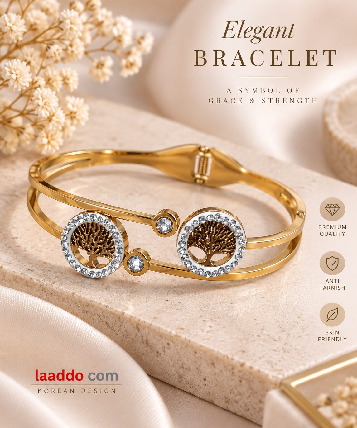 2026/09/1001793703.jpg Premium Tree of Life CZ Bracelet | Anti-Tarnish Stainless Steel | Korean Design - Image 1