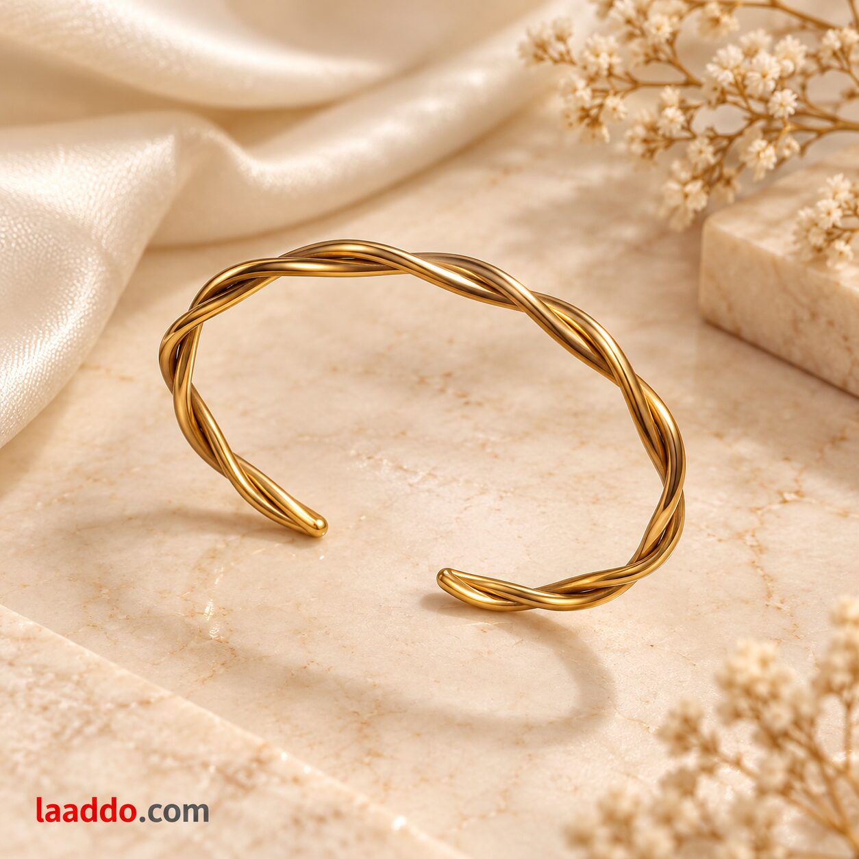 2026/09/1001793725.jpg Twisted Rope Design Gold Bracelet | Elegant Korean Style | Anti-Tarnish Stainless Steel - Image 1