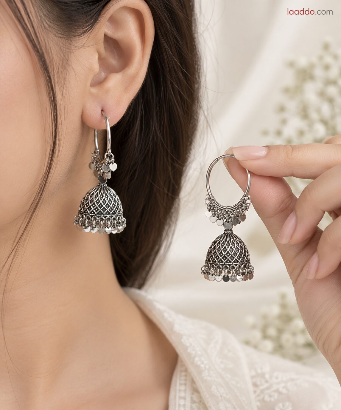2026/09/1001793728.jpg Oxidized Silver Traditional Jhumka Earrings – Intricate Filigree Design - Image 1