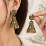 Antique Gold Floral Jhumka Earrings – Traditional Indian Designer Bell Earrings
