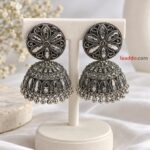 Oxidized Silver Floral Filigree Jhumka Earrings – Traditional Ethnic Designer Jewellery