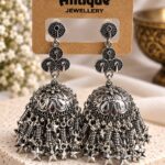 Oxidized Silver Star Charm Jhumka Earrings – Traditional Ethnic Designer Jewellery