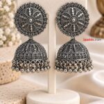 Oxidized Silver Floral Jhumka Earrings – Traditional Ethnic Designer Jewellery