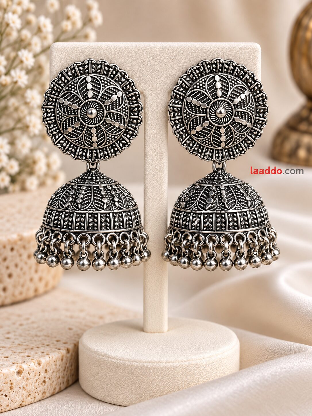 2026/09/1001793816.jpg Oxidized Silver Floral Jhumka Earrings – Traditional Ethnic Designer Jewellery - Image 1