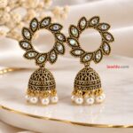 Antique Gold Finish Multicolor Stone Jhumka Earrings | Traditional Designer Earrings
