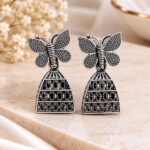 Oxidized Silver Butterfly Jhumka Earrings | Traditional Designer Statement Earrings