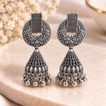 Oxidized Silver Designer Jhumka Earrings | Intricate Filigree Traditional Statement Earrings