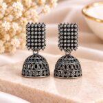 Oxidized Silver Beaded Jhumka Earrings | Traditional Designer Statement Earrings