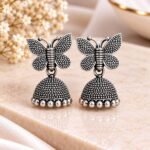 Oxidized Silver Butterfly Jhumka Earrings | Designer Traditional Statement Earrings