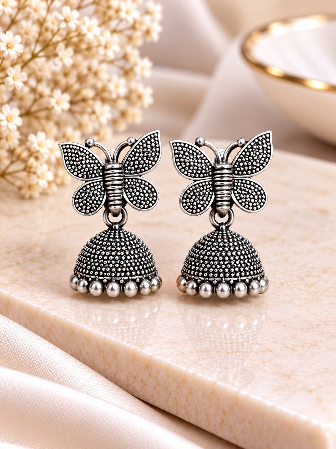 2026/09/1001794951.jpg Oxidized Silver Butterfly Jhumka Earrings | Designer Traditional Statement Earrings - Image 1