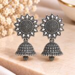 Oxidized Silver Sunflower Jhumka Earrings | Traditional Designer Statement Earrings