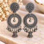 Oxidized Silver Ethnic Chandbali Jhumka Earrings – Traditional Designer Jewellery