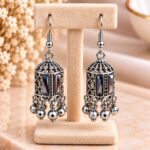 Oxidized Silver Designer Jhumka Earrings