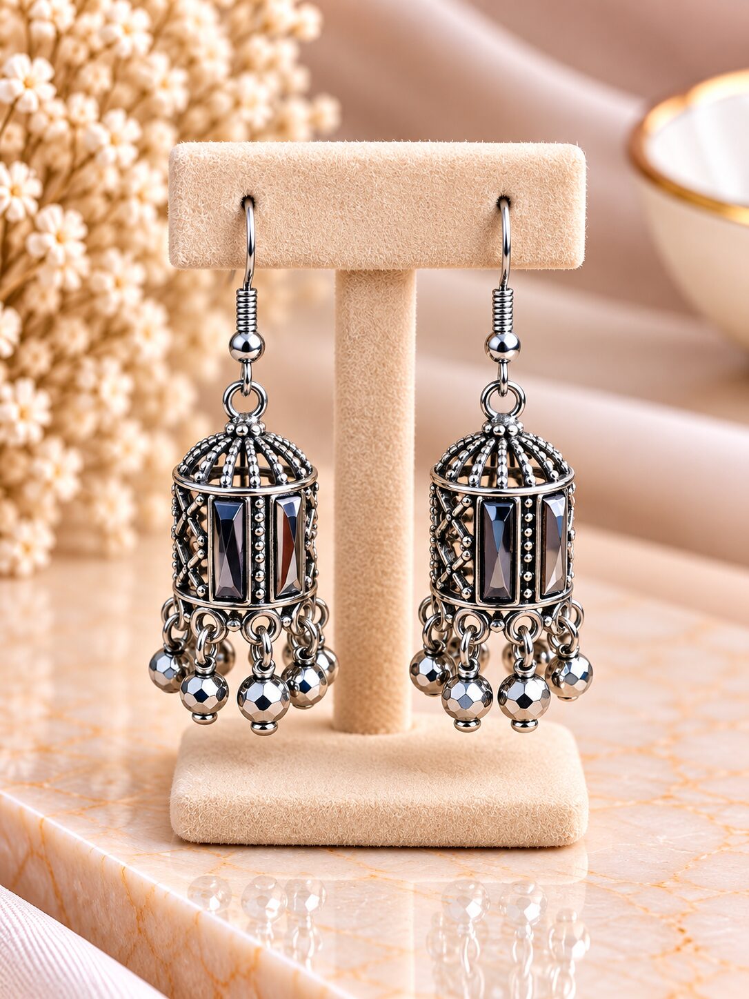 2026/09/1001795089.jpg Oxidized Silver Designer Jhumka Earrings - Image 1