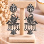 Oxidized Silver Peacock Jhumka Earrings – Traditional Ethnic Statement Earrings