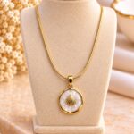 Gold Mother of Pearl Pendant Necklace – Elegant Shell Charm Snake Chain Necklace