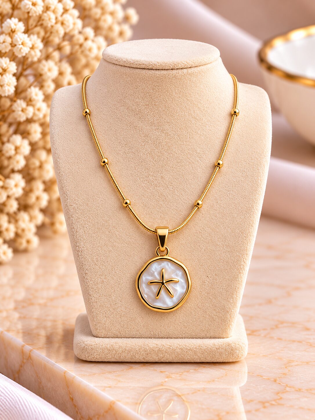 2026/09/1001795105.jpg Gold Pearl Star Pendant Necklace | Elegant Korean Style Jewellery - Image 1