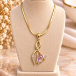 Gold Plated Pink Stone Floral Pendant Necklace | Elegant Fashion Jewellery