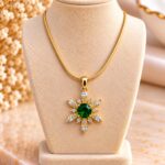 Elegant Green Stone Starburst Pendant Necklace