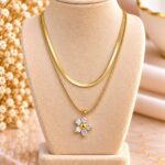 Elegant Layered Gold Necklace with Crystal Flower Pendant