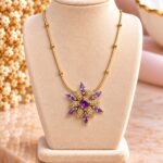 Elegant Purple Floral CZ Pendant Necklace