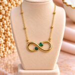 Gold Plated Infinity Pendant Necklace with Green Stones