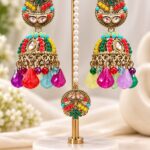Multicolor Beaded Jhumka Earrings with Matching Pendant – Traditional Ethnic Jewellery